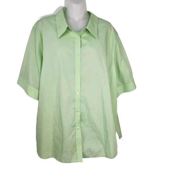Foxcroft Womens Shirt Size 20W Green Wrinkle Free Shaped Fit Button Short Sleeve - Picture 1 of 11